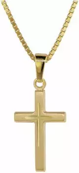 Trendor Kreuz-Anhänger Gold 585 (14 Kt) mit goldplattierter Kette 45cm (75276-45)