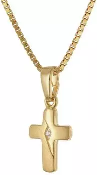 Trendor Halskette mit Kreuz für Kinder 925 Silber vergoldet (28448-38)
