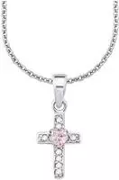 Amor Kette mit Anh&auml;nger "rosa Herz, Kreuz" mit Zirkonia (synth.)