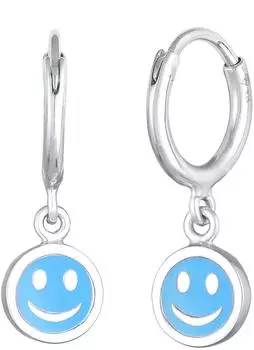 Elli Kids Creolen Smiling Face Emaille hellblau, 925 Silber (92489025-20)