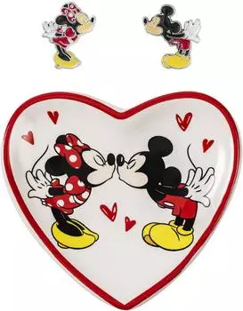 Disney Mickey & Minnie Mouse Ohrringe und Herz-Schmuckschale Set, silber, Mädchen (SF00675L.PH)