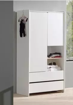 Vipack Kiddy Kleiderschrank 2 Schubladen, MDF weiß lackiert, 90cm (20062053-0)