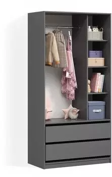 Livinity Trento Kinderkleiderschrank anthrazit, 100x200x50cm, 7 Fächer, 2 Schubladen (800001620239)