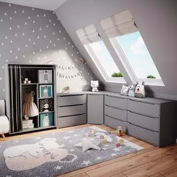 VICCO Doros Kleiderschrank mit Faltboxen, grau, 100x146,6cm (40644)