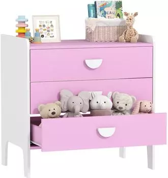 AIYAPLAY Kinderschrank Kommode mit 3 Schubladen, rosa/weiß, 60x40x60cm (311-097V90PK)