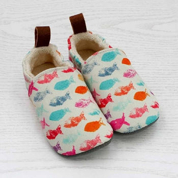 Pololo Kinderschuhe Seaqual Hausschuh Upcycling-Meeresplastik Bio Baumwolle Fische