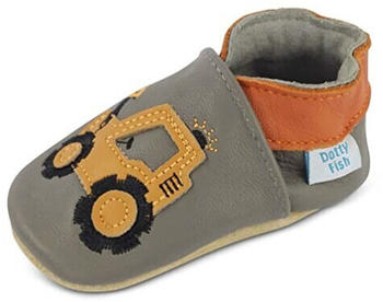 Dotty Fish Weiche Leder Babyschuhe rutschfeste Wildledersohlen grau gelber Bagger