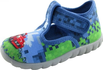 Fischer Kinder Hausschuh Auto Pixel rutschfeste Sohle Klettverschluss 551555 blau