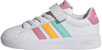 Adidas Grand Court Kids (Elastic Lace And Top Strap) cloud white/bliss pink/lucid tangerine
