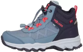 Trollkids Kids Trolltunga Hiker Mid XT | Waterproof, Breathable, Reinforced Toe Area, Removable Insole, Reflective Elements, Grippy Outsole shadowblue/navy/skyblue/pinksalmon