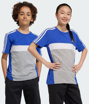 Adidas Tiberio 3-Stripes Colorblock Cotton Kids T-Shirt semi Lucid blue/medium grey heather/white (IJ8732)