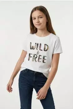 Name It Nkfvanaya Ss Top Noos (13241652) Bright White Print:Wild & Free