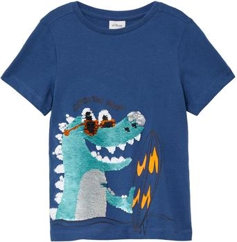 s.Oliver Jersey-T-Shirt mit Wendepailletten/blau 2166493.5730.