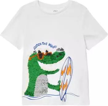 s.Oliver Jersey-T-Shirt mit Wendepailletten/wei&szlig; 2166493.0100.
