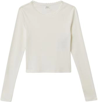s.Oliver Langarmshirt im Slim Fit aus Rippware mit Spitzendetail / creme|weiß 2169181.0210.