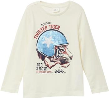 s.Oliver Longsleeve aus Baumwolle mit Print und Wendepailletten creme 2169350.9001.