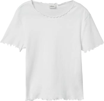 s.Oliver Verkürztes T-Shirt im Slim Fit mit Wellensaum / weiß 2165030.0100.
