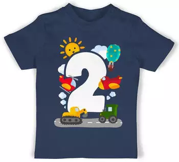 Shirtracer Baby Langarmshirt 2. Geburtstag Aquarell Fahrzeuge (PV-64933315) navy blau