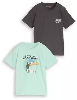 Tom Tailor Kurzarmshirt 2er-Pack mit Frontprint graphit/hellgr&uuml;n/mischfarben