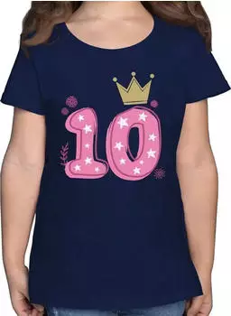 Shirtracer Mädchen Krone Sterne Geburtstag T-Shirt dunkelblau