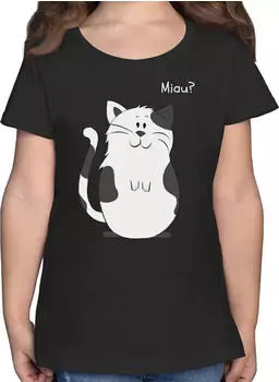 Shirtracer T-Shirt Sweet Ghost Motif with Cat Halloween Cat Motif schwarz