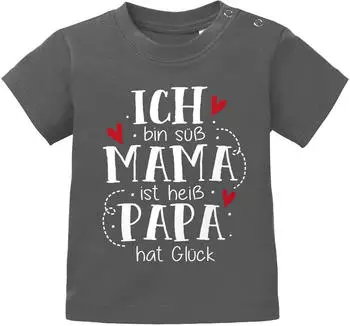 MoonWorks Kurzarm Baby-Shirt mit Spruch (11567) dunkelgrau