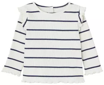 Vertbaudet Geripptes Baby Shirt mit Volantärmeln aus Bio-Baumwolle (3410122460401004) wollweiß