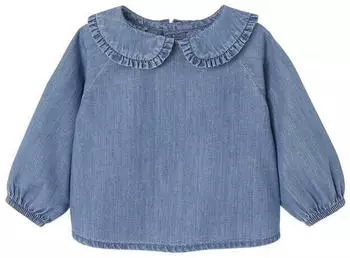 Vertbaudet Jeansbluse mit gerüschtem Kragen blue stone