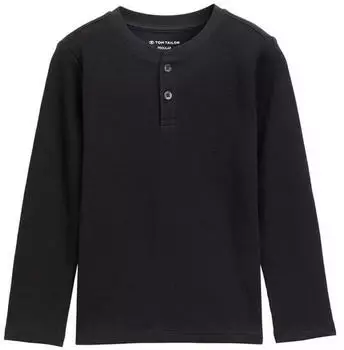 Tom Tailor Henley Langarmshirt mit Waffelstruktur (1047484) coal grey