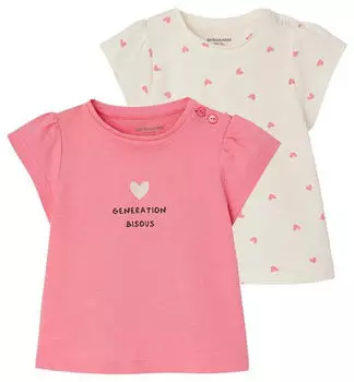 Vertbaudet 2er-Pack Baby T-Shirts mit Fantasie-Print rosa