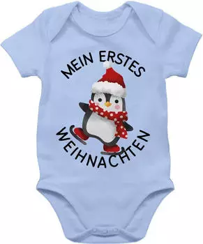 Shirtracer Mein erstes Weihnachten mit Pinguin Baby Langarmshirt (PV-63762393) 2 babyblau