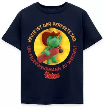 spreadshirt Grisu Der Kleine Drache Feuerwehrmann Spruch Kids T-Shirt (D333225751P724-75833-app399-size122) navy