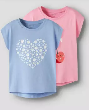 Name It NKFVIGEA / NMFVIGEA 2P CAPSL TOP T-Shirt Regular Fit hellblau/pink/rot/wei&szlig;