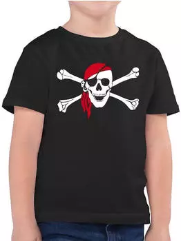 Shirtracer Totenkopf Pirat mit Kopftuch T-Shirt (PV-51039829) schwarz