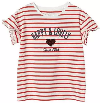Vertbaudet Girls T-Shirt rot gestreift/happy&lovely herz