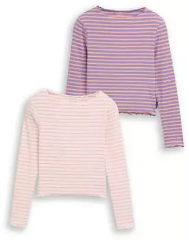 Tom Tailor T-Shirt 2er-Pack Gestreift Regular Fit saphir/hellorange/rosa/wei&szlig;
