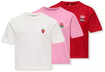 Only KOGREXI HEART Regular T-Shirt 3-Pack (67657054) cashmere rose/barbados cherry/cloud dancer