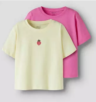 Name It NKFVICTORIA SS NREG TOP T-Shirt mit Stickerei, Regular Fit (53584723) strawberry moon/pear sorbet