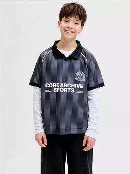 Jack & Jones JCOBREEZE FOOTBALL AOP MESH TEE SS JNR Poloshirt (73384568) schwarz