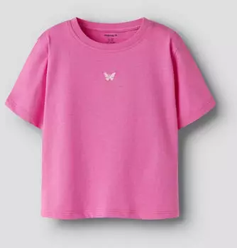 Name It NKFVICTORIA SS NREG TOP T-Shirt mit Stickerei, Regular Fit (18334559) pink/wei&szlig;