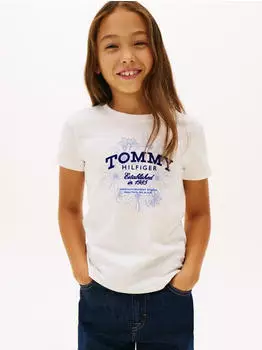Tommy Hilfiger Tommy Script Glitter Tee SS Regular Fit T-Shirt (KG0KG09257) ancient weiß