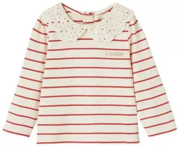 Vertbaudet Baby Shirt mit Peter-Pan-Kragen und Rüschen rot gestreift