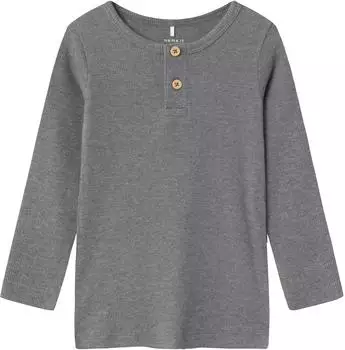 Name It NMMKAB LS Top NOOS Langarmshirt im Henley-Stil, normale Passform (13198045) graumeliert