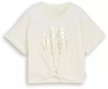 Tom Tailor T-Shirt mit Print und Knotendetail (1050053) gold/wei&szlig;