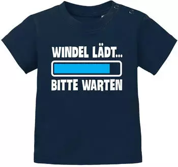 MoonWorks Kurzarm Baby-Body mit Aufdruck 'Windel lädt bitte warten' (11630) dunkelblau