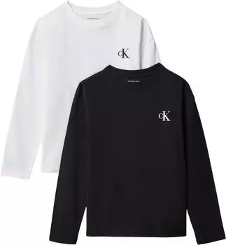 Calvin Klein Chest Mono LS T-Shirt 2-Pack Regular Fit brightweiß/pvhschwarz