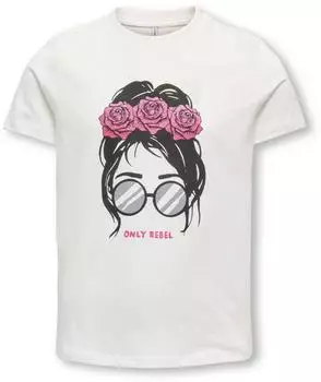 Only KOGMIA LIFE REG S/S GIRL TOP T-Shirt (43985153) cloud dancer print:only rebel girl/pink yarrow
