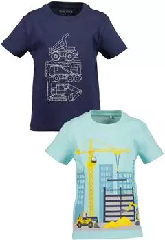 Blue Seven T-Shirt 2er-Pack mit Baufahrzeugen (93436518-110) marine/aqua/gelb/weiß