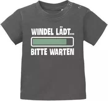 MoonWorks Kurzarm Baby Shirt 'Windel lädt bitte warten' Spruch (11630) weiß/dunkelgrau