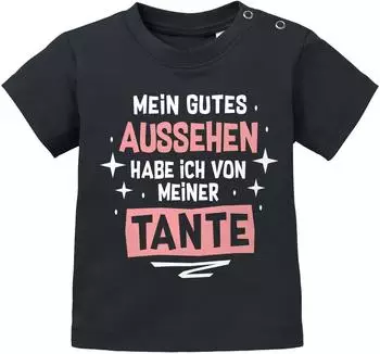 MoonWorks Baby T-Shirt Kurzarm 'Mein gutes Aussehen hab ich von meiner Tante / meinem Onkel' (20465) schwarz/pink/dunkelgrau/blau
